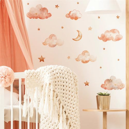 Dreamy Clouds Stars Moon Wall Stickers, sacinora DIY Art Wall Decals Removable Vinyl Peel and Stick for Kids Baby Nursery Living Room Bedroom Children's Room Playroom Home Decorations