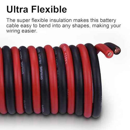 4 Gauge Battery Cable, 15FT Red + 15FT Black 4 AWG Welding Cable, Stranded Oxygen-Free Copper Wire for Automotive, Battery, Solar, Marine and Generator