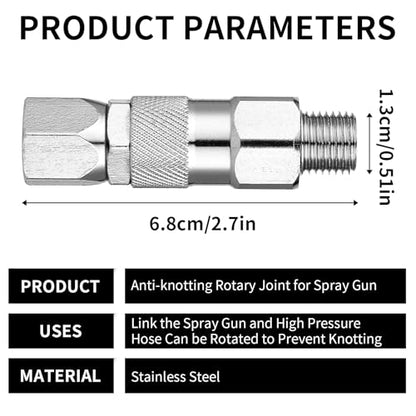 Airless Spray Swivel Connector Stainless Steel 1/4 Inch 360 Degrees Rotate High Pressure Spray Hose Swivel Connector Tips Accessories for Graco Paint Sprayer Hose