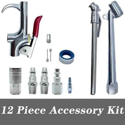 Air Hose 1/4 in x 30 ft, Hybrid Air Compressor Hose Kit with 1/4 in NPT Male Threads, 13 Piece Air Tool & Air Compressor Accessories Kit, Bend Restrictors, 300 PSI (Grey, 30FT-13 Pieces)