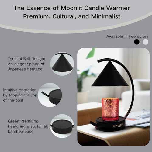 bamboo&life Moonlit TouchOn Candle Warmer Lamp,Free Handmade Placemat&2bulbs,Unique Moon-Shape,Modern&Chic B-Day Gift for Mom,Eco-Luxury Bamboo Base,Standout Japanese Housewarming Gift New Home Decor