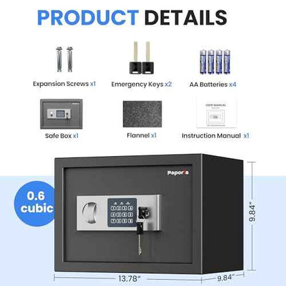 0.66 Feet Cubic Safe Box, Digital Security Lock Box with Shelf & Keypad & Combination, Alloy Steel Digital Home Safe for Home, Office, Hotel or Business, 13.8"W x 9.8"D x 9.8"H