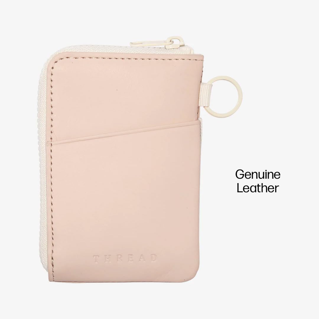 Thread Wallets RFID Blocking Leather Zip Wallet with Card Holder for Men and Women (Off White)