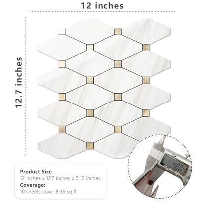 STICKGOO 1 Sheet Peel and Stick Backsplash, Polished Dolomite PVC Mixed Metal Gold Kitchen Backsplash, Stick on Backsplash Wall Tiles for Kitchen, Bathroom, RV