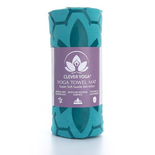 Clever Yoga Hot Yoga Mat Towel – Non-Slip Grip for Hot Yoga, Sweat Absorbent, Honeycomb Silicone Grip, Stays Flat – Ideal for Pilates, Travel, Washable & Lightweight - Dark Blue