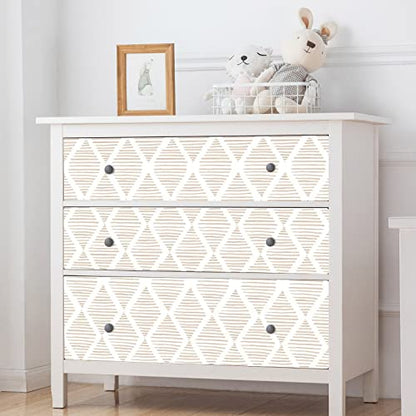 Yun-aeon 17.7" X 120" White and Beige Stripe Peel and Stick Wallpaper Modern Diamond Contact Paper Geometric Removable Wallpaper Self Adhesive Wall Paper for Bedroom Drawers Cabinets Decor Vinyl