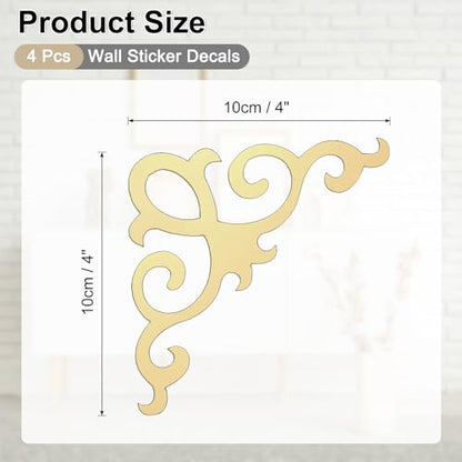 uxcell 4 Pcs Self-Adhesive Wall Sticker Mirror Decals, Acrylic Hollow Mirror Tiles Sticker Applique Corner Hollow Stickers for Home Room Background Decoration, Light Gold (10x10cm)