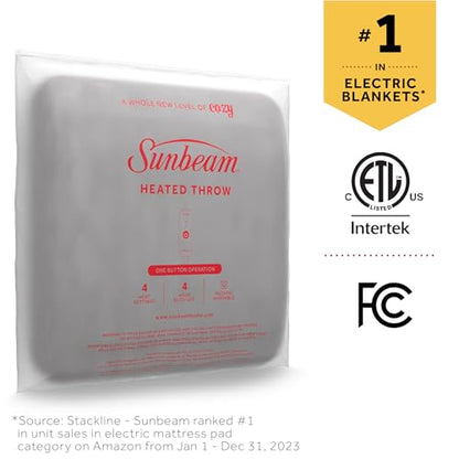 Sunbeam Electric Throw Royal Mink Sherpa Heated Blanket, 4 Heat Settings, 4-Hour Auto Shut-Off, Fast Heating, Luxurious and Ultra Comfy, Night Fog Color, 50" x 60"