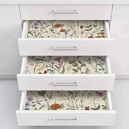 JiffDiff Floral Wallpaper Peel and Stick- 118" x 17.3" Farm Floral Wall Paper Wildwood Daisy Self Adhesive Stick On Wallpaper Removable Contact Paper (Mustard)