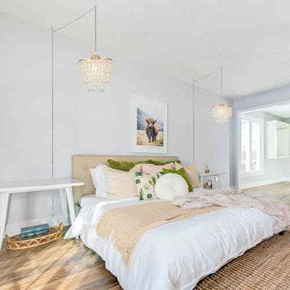 8" Plug in Pendant Light Corded Hanging Lights with Plug in Cord Hanging Lamp Plug in with 16.4 Ft Cord Mini Chandelier for Bedroom Kitchen Island Hallway Bathroom Closet (Gold)