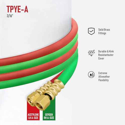 RX WELD 3/16-Inch Oxygen Acetylene Hose with 3/8"-24 A Fittings, Grade R, 25 Feet