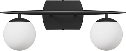 Black Vanity Lights for Bathroom, 2-Light 20 Inch Bathroom Lighting Fixtures over Mirror with Milky White Frosted Glass Shades, Wall Sconces for Bathroom, Bedroom, Living Room(G9 Bulb not Included)