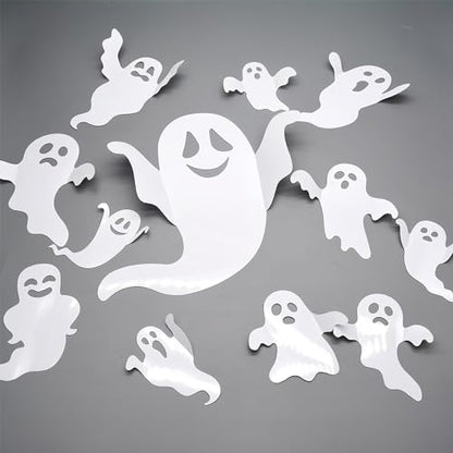 24Pcs Halloween Ghost Wall Decor 3D Stickers Decals Decorations Reusable Self-Adhesive Cute White Spooky Decals for Home Window Door Room Party Supplies