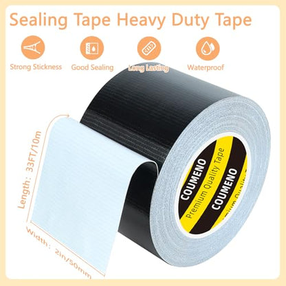 Heavy Duty Single Side Duct Tape,2in x 33FT,Strong Adhesive High Strength,Versatile Mesh Adhesive Tape for Easy Sealing, Repairing and Bonding Indoors and Outdoors,Black