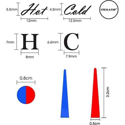Faucet Stickers, 15 Hot and Cold Water Stickers - Kitchen Faucet Stickers - Red & Blue Vinyl Tap Faucet Transfer Stickers for Bathroom ((H & C - Circle))