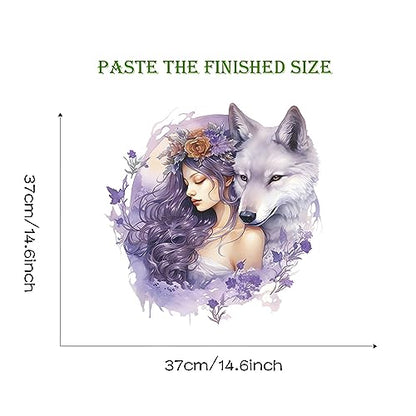 Vivid Purple Wolf Girl Wall Stickers, sacinora Creative Cold Beauty Art Wall Decals Removable Vinyl Peel and Stick for Nursery Living Room Bedroom Children's Room Decorations