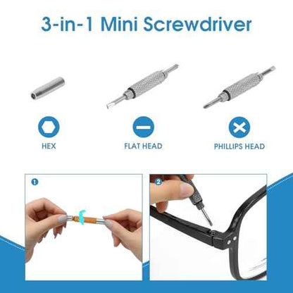 UNEAK - Eyeglass Screwdriver Repair Kit Silver Yellow Pink Black Precision 3 in 1 Mini Screwdrivers Set Keychain Glasses, Sunglasses, Sunglass, Watch, Electronics, Eyeglasses, Flat Head, Phillips, Hex