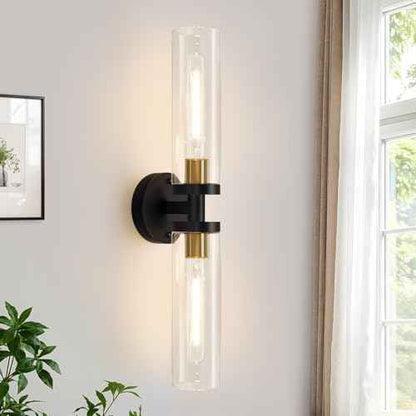 Black and Gold Wall Sconce, Bathroom Sconces Wall Lighting with Clear Glass, Modern Sconces Wall Light fixtures for Bathroom Mirror Living Room Hallway Bedroom
