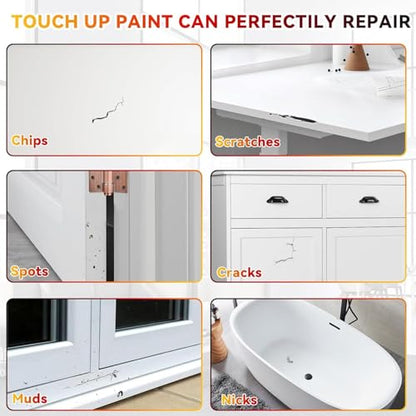 White Touch Up Paint, Multi-Surface Touch Up Paint Pen, White Paint for Chips, Scratches, Interior and Exterior House Paint for Wall Enamel Furniture Appliance Porcelain Cabinet Bath(Semi-Gloss)