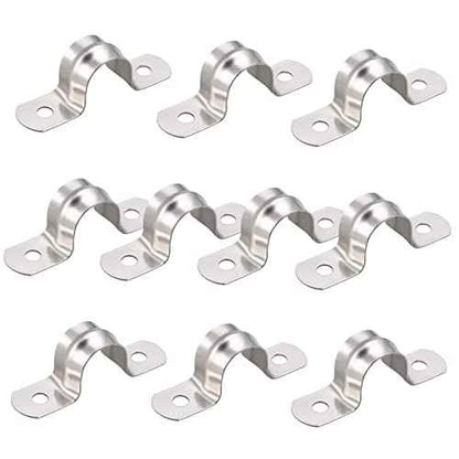 AKIHISA Pipe Clamps, 10 Pcs U Tube Strap Clamp, 304 Stainless Steel 2 Hole Pipe Bracket, ID 7/9Inch(20mm)