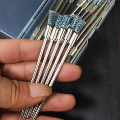 Luo ke 20 Pcs Extended Stainless Steel Cleaning End Brushes, 1/8'' Extra Long Shank Pen Shape Rust Paint Removal Bits Wire Brush for Rotary Tools
