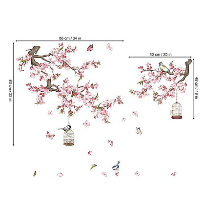 wondever Cherry Blossom Wall Stickers Pink Flowers Tree Branch Peel and Stick Wall Art Decals for Baby Nursery Bedroom