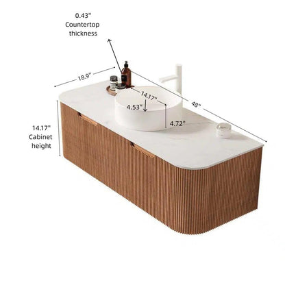 Elysionix 30 inch Bathroom Vanity with Sink, Pre-Installed Floating Bathroom Vanity Cabinet with Round White Ceramic Sink, Sintered Stone Countertop, Wall Mounted Storage Cabinet, Natural Wood Color