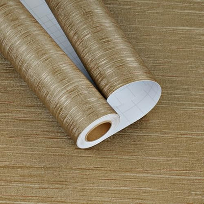 Gold Brown Grasscloth Peel and Stick Wallpaper Gold Contact Paper Brown Textured Wallpaper Fabric Self Adhesive Removable Contact Paper for Countertops Cabinets Liner Renter 15.7"¡¿78.7"