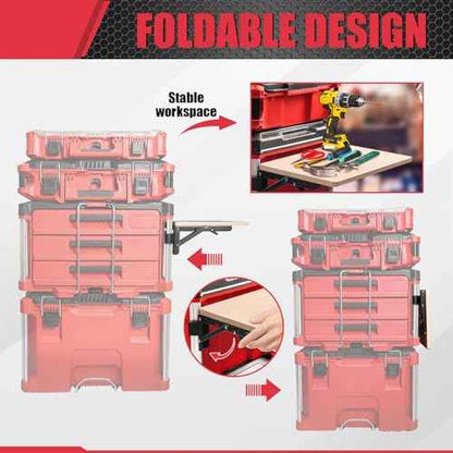 Heavy Duty Foldable Work Table Compatible with Milwaukee Packout Toolbox,Side Storage for Your Packout System
