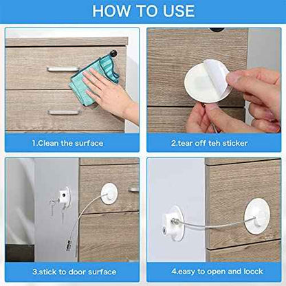 8 Pieces Refrigerator Locks for Children Adults with 10 Keys, Fridge Lock, Freezer Door Safety Cabinet Lock and Child Safety Cabinet Locks with Strong Adhesive (White)
