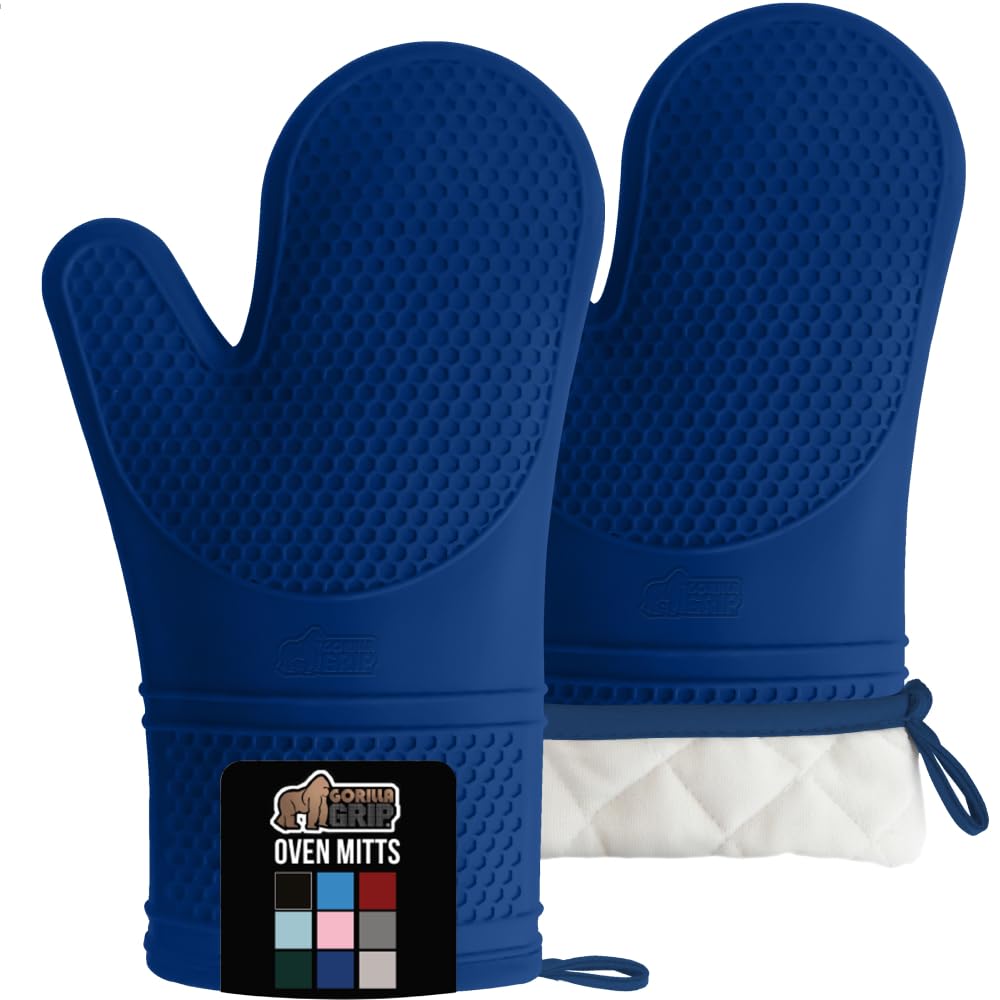 GORILLA GRIP BPA-Free Soft Silicone Oven Mitts and Pot Holders Sets, Heat Resistant Waterproof Cooking Gloves, Thick Cotton Lining, Flexible Gripping for Baking Grilling, Kitchen Trivets, Turquoise