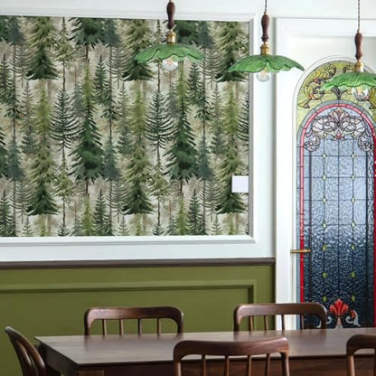 Okydoky Forest Peel and Stick Wallpaper, Green Tree Self-Adhesive Wall Paper, Removable Contact Paper for Bedroom Cabinet Decoration 17.3"x118", No.A03180D-3