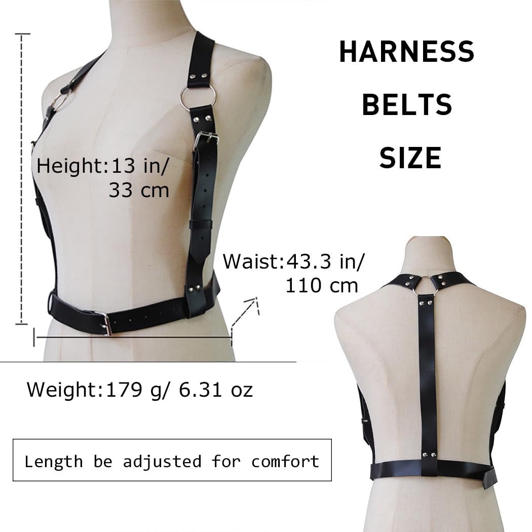Salliy Harness Belts for Women Leather Harness Strap Belt Goth Black Harness Thick Plus Size Harness Top