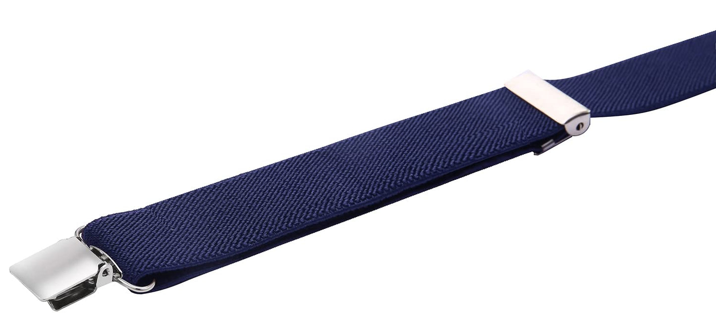 WDSKY Boys' Suspenders and Bow Tie Set Y Shape Adjustable Elastic 40 Inches Navy Blue