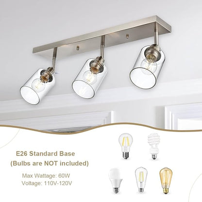 VINLUZ 3 Light Interior Wall Mounted Lights Metal Black Bathroom Lighting Multi-Directional Rotating Metal Ceiling Light Fixture with Clear Glass Industrial Spotlight for Kitchen Foyer