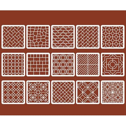Brick Stencil Set for Crafts (15 Pack, 8x8 Inch), Street Cobblestone & Garden Sidewalk Patterns, Reusable Texture Stencils for Wood, Fabric, Furniture, Terracotta Mosaic & Geometric Floral Tile Design