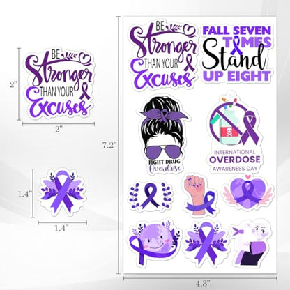 50 Pack Pcs Overdose Awareness Ribbon Stickers for Water Bottles Waterproof Vinyl Laptop Motivational Inspirational Quotes Sticker Packs Bulk Adults Teens Aesthetic Small Decals