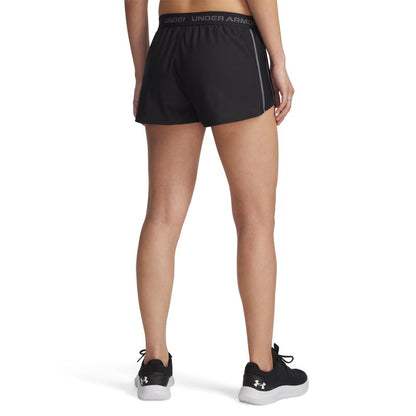 Under Armour Women's Tech Play Up Short, 3" Inseam Low Rise with Pockets, Quick Dry, Athletic Shorts for Workout, Running, and Gym, Black/Castlerock, Medium