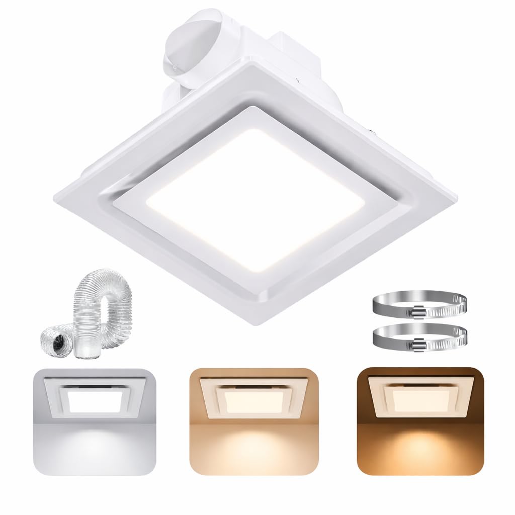 Hon&Guan Bathroom Exhaust Fan with Light 110 CFM, 1.0 Sones Quiet Ceiling Vent Fan, 3CCT LED (3000K/4000K/6000K), 9.8” Panel, 4” Duct, 22W Energy Saving, Easy Install, Ideal for Small Bathrooms