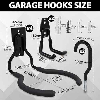 3-H Weed Eater Hanger 4 Pack,2 Garden Hose Holder,2 Screw in Hooks,Utility Weedeater Rack,Tool Hangers for Organizing and Hanging Weed Wacker,Leaf Blower,String Trimmer in Garden