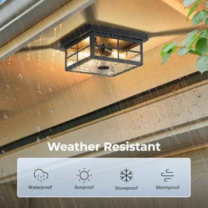 Motion Sensor Outdoor Ceiling Light with Remote, Distance and Time Adjustable Outside Flush Mount Ceiling Light, 5 Modes Porch Lights Outdoor Ceiling for Garage, Porch, Entryway, Black, Square
