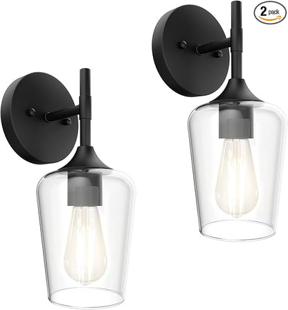 Ralbay Black Wall Sconces Set of 2 Matte Black Bathroom Lights Clear Glass Shade Black Sconces Indoor Wall Lighting for Home Decor Bathroom Kitchen Living Room Hallway