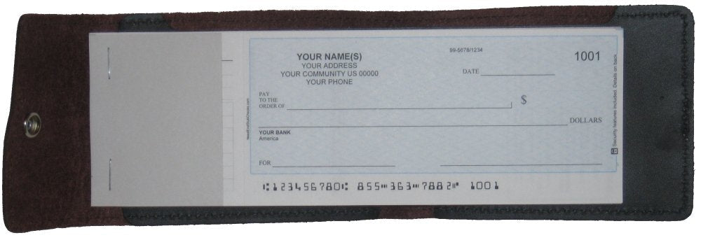 Black Leather Checkbook Cover for End-Stub Wallet Checks