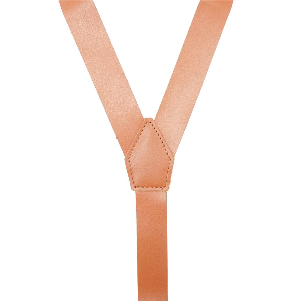 Lawevan 1 Inch Wide Suspenders for men,Soft Cattlehide Split Cow Leather,England Style, Y-shaped Adjustable 4 Braces Clips