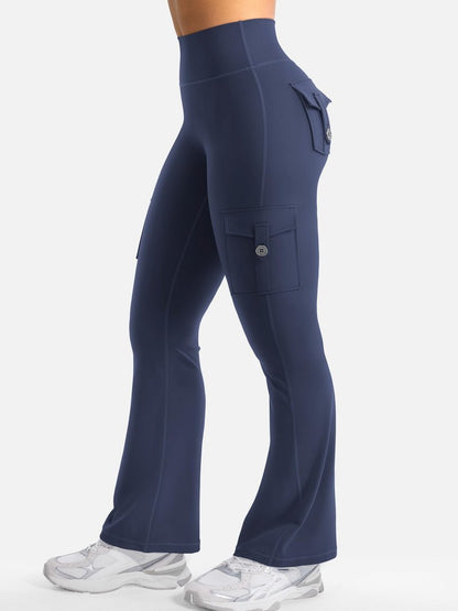 YEOREO CoreFlex Women Workout Flare Leggings with Pockets Scrunch Cargo Gym Yoga Leggings Navy XS