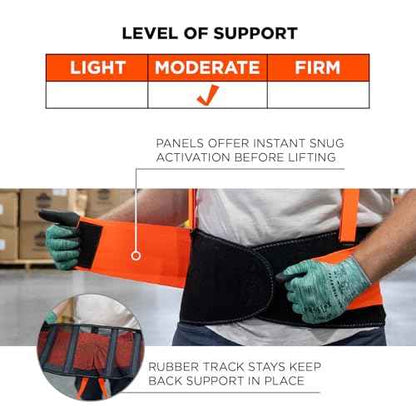 Ergodyne ProFlex 100HV Back Support Brace, High Visibility Support Belt, 8" Spandex Material, Removeable Straps