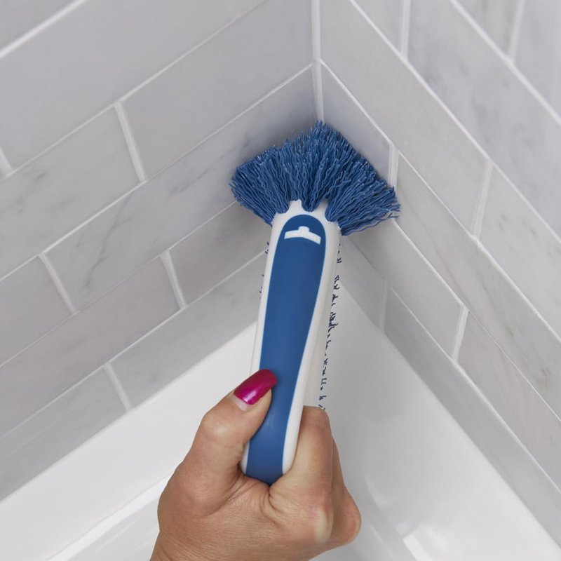 Unger 2-in-1 Grout and Corner Scrubber Brush Tool, Crevice Bathroom Cleaning Supplies for Showers, Door Tracks, Tile, and Bathtubs, Household 360-Degree Scrubbing Power (Pack of 4)
