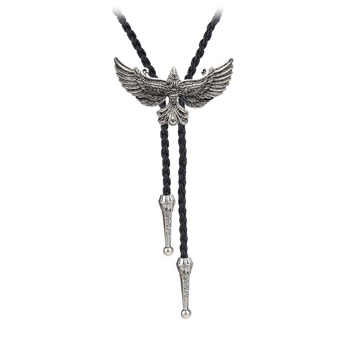 BRBAM Vintage Style Bolo Tie Western Cowboy Leather Rodeo Bolo Bola Tie Necktie for Man(Phoenix-Silver), Medium