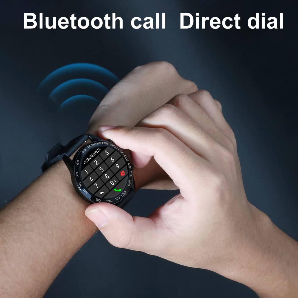 FILIEKEU Leather Men Smart Watch for Android iOS, Bluetooth Calls Voice Chat with Heart Rate Fitness Tracker, 1.3" Full Touch Screen IP67 Waterproof Silicone Activity Tracker for Men
