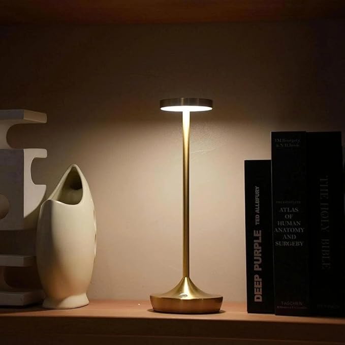 Rechargeable Table Lamp Cordless - 6000mAh Battery Operated LED Table Light - Portable Touch Dimmable Outdoor Waterproof Table Lamps for Patio Restaurant Dining (Gold)